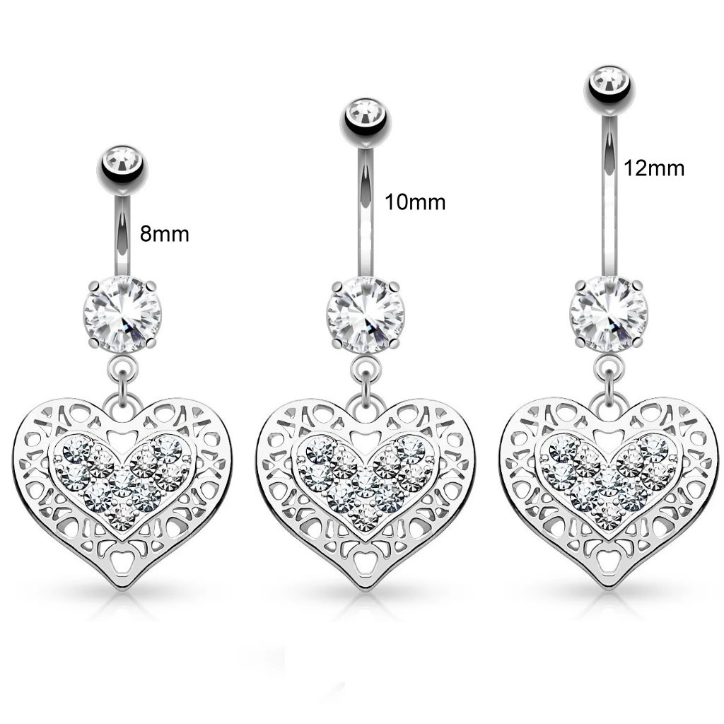 8mm Bauchnabelpiercing Herz Kristall