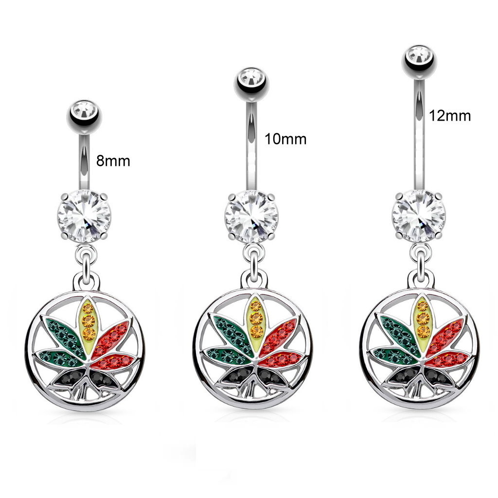 8mm Bauchnabelpiercing mit Hanfblatt Anhänger
