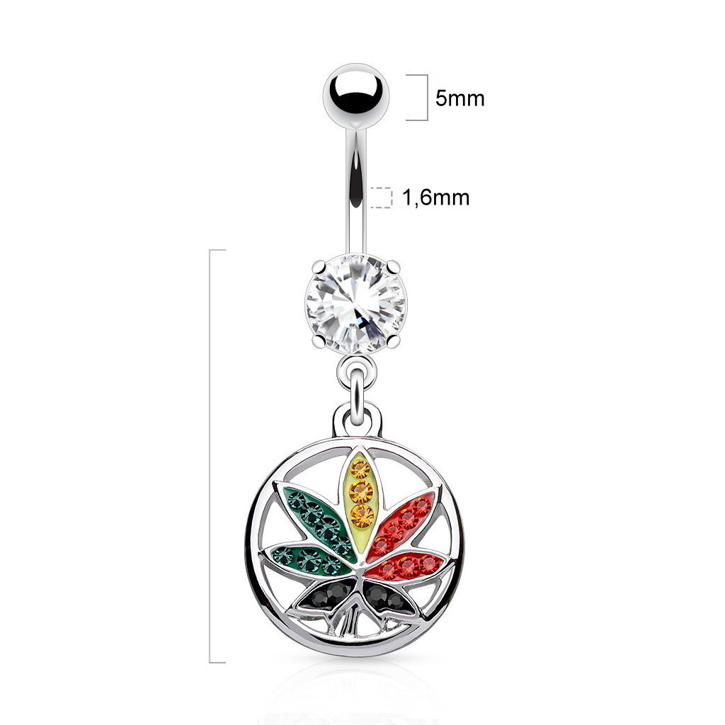 8mm Bauchnabelpiercing mit Hanfblatt Anhänger