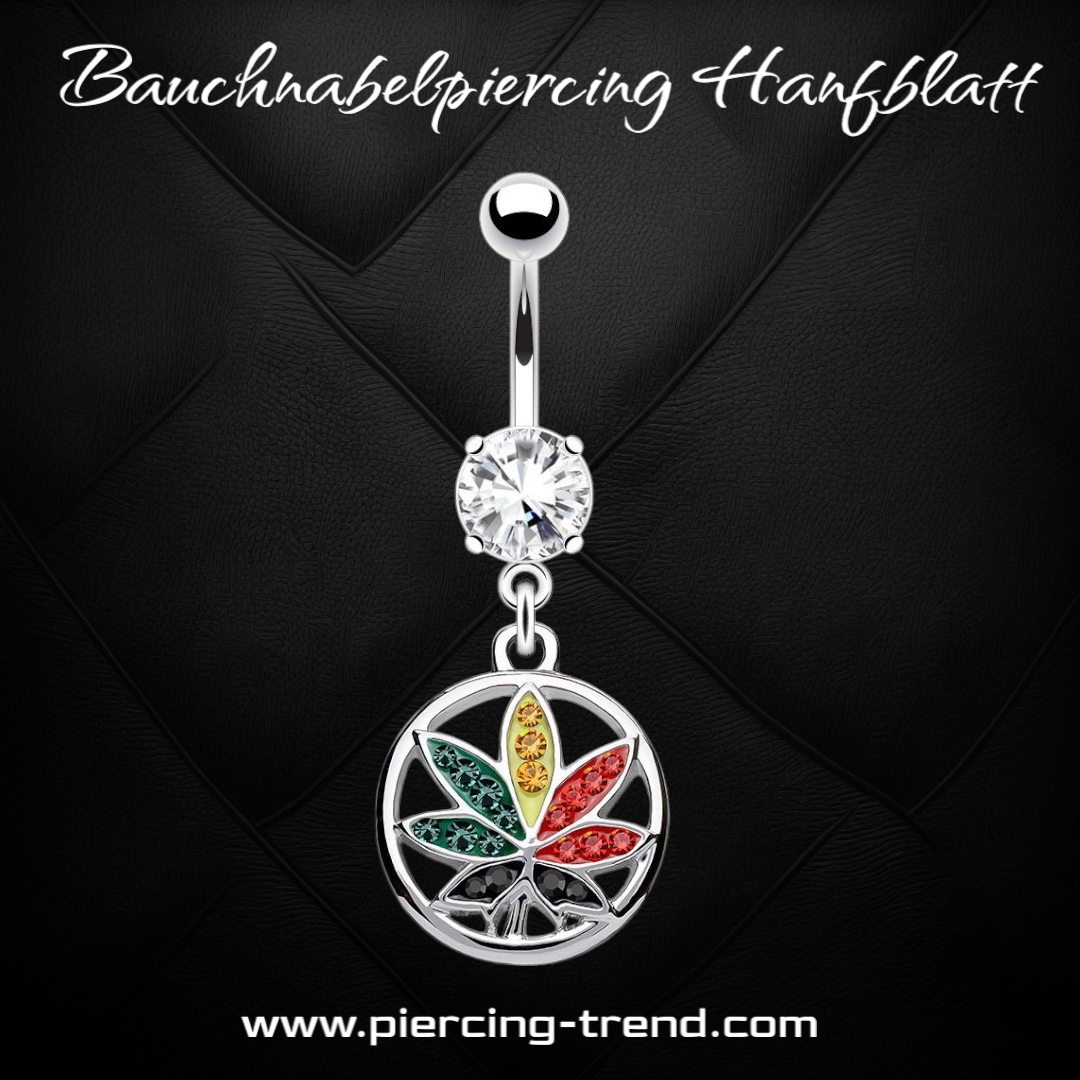 8mm Bauchnabelpiercing mit Hanfblatt Anhänger