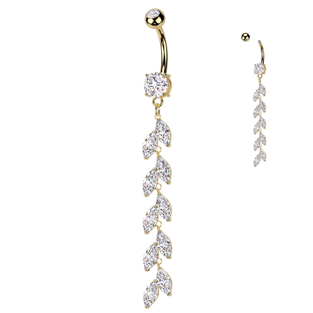 Bauchnabelpiercing im Marquise-Schliff mit langem Zirkonia-Anhänger