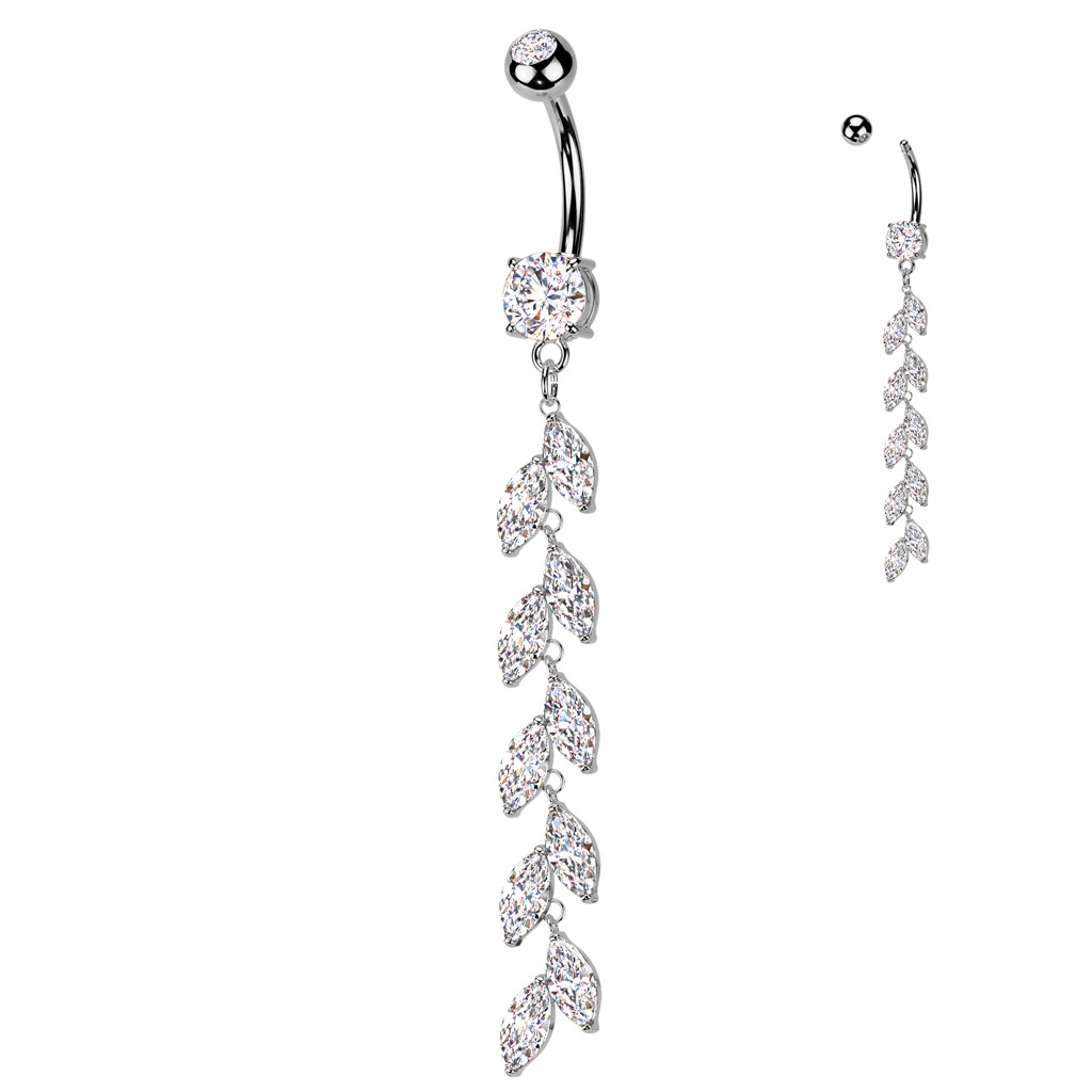 Bauchnabelpiercing im Marquise-Schliff mit langem Zirkonia-Anhänger