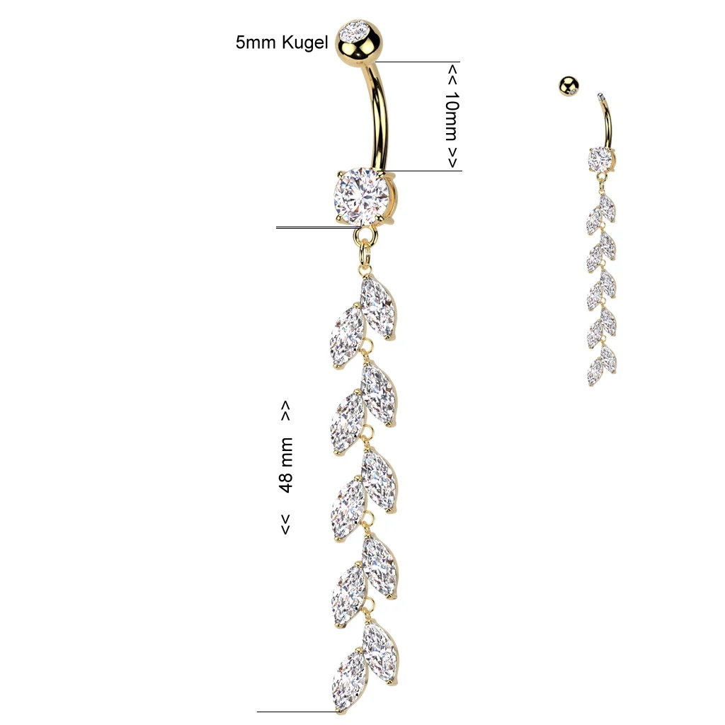 Langes Bauchnabelpiercing  mit funkelndem Kristall