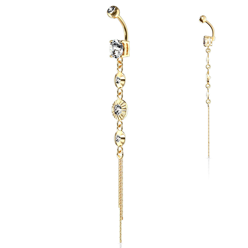 Bauchnabelpiercing Gold mit langem Anhänger – Kristall-Zirkonia | Gold PVD