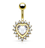 Golfarbenes Herz-Bauchnabelpiercing mit Kristall-Steinchen