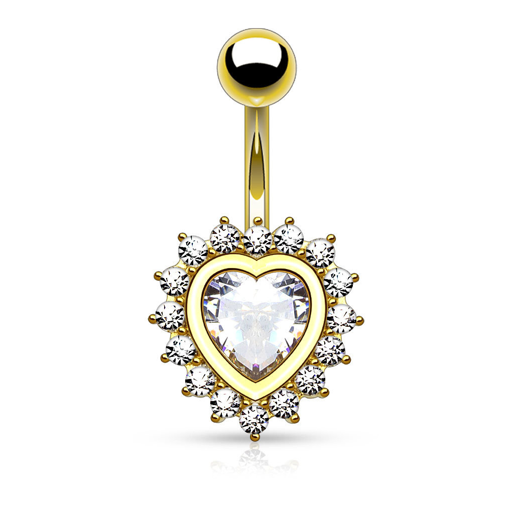 Golfarbenes Herz-Bauchnabelpiercing mit Kristall-Steinchen