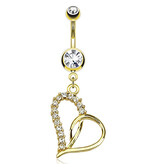 Goldfarbenes Bauchnabelpiercing mit Herz-Anhänger & Zirkonia