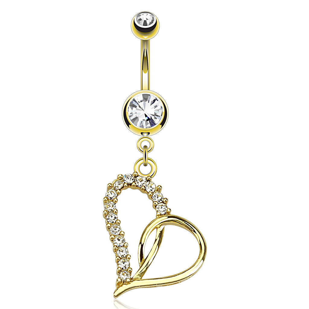 Goldfarbenes Bauchnabelpiercing mit Herz-Anhänger & Zirkonia