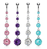 Langes Bauchnabelpiercing mit 5 Kristall-Zirkonia –  4 Farben