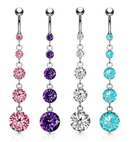 Langes Bauchnabelpiercing mit 5 Kristall-Zirkonia – Chirurgenstahl 316L | 4 Farben | 1,6 x 10 mm