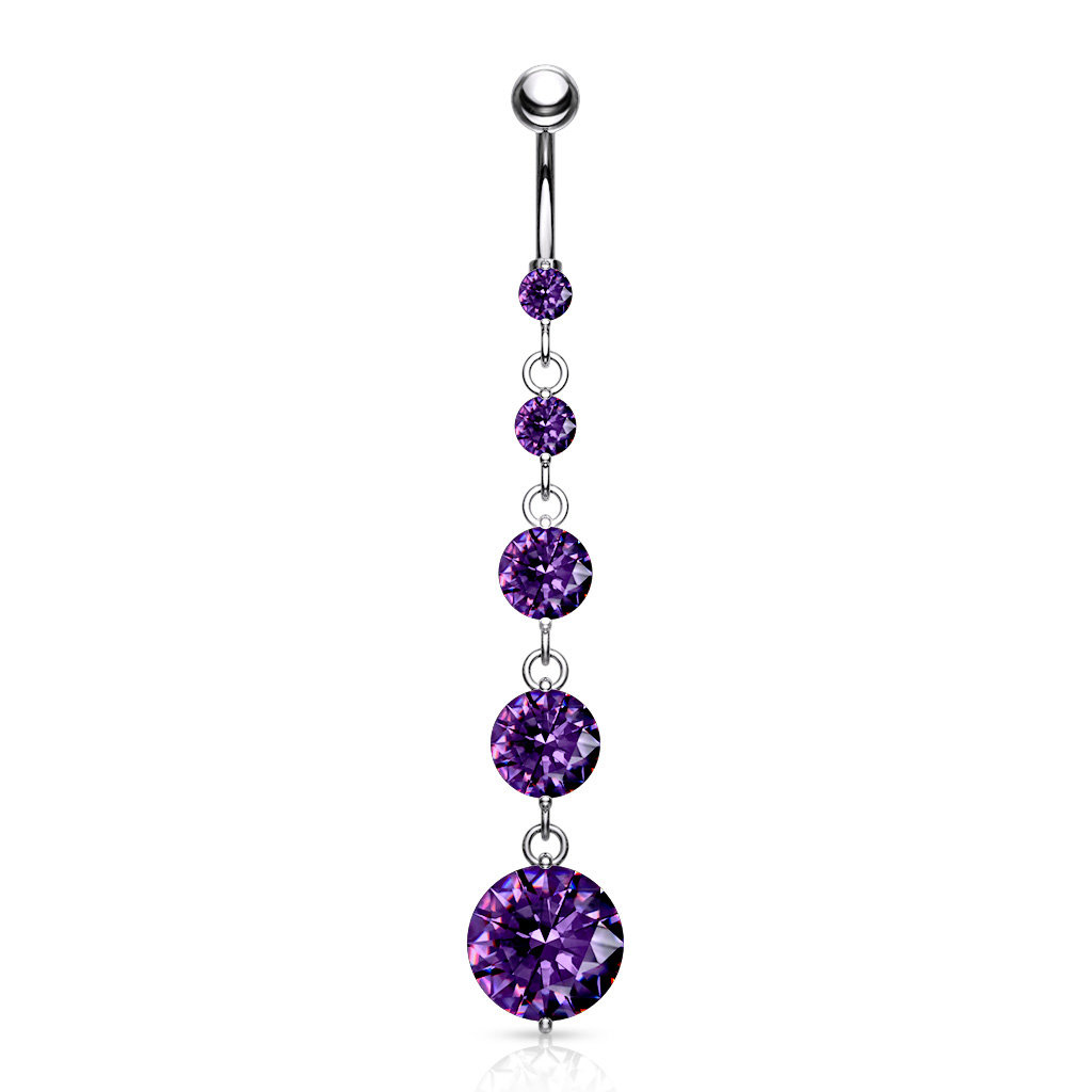 Langes Bauchnabelpiercing mit 5 Kristall-Zirkonia –  4 Farben