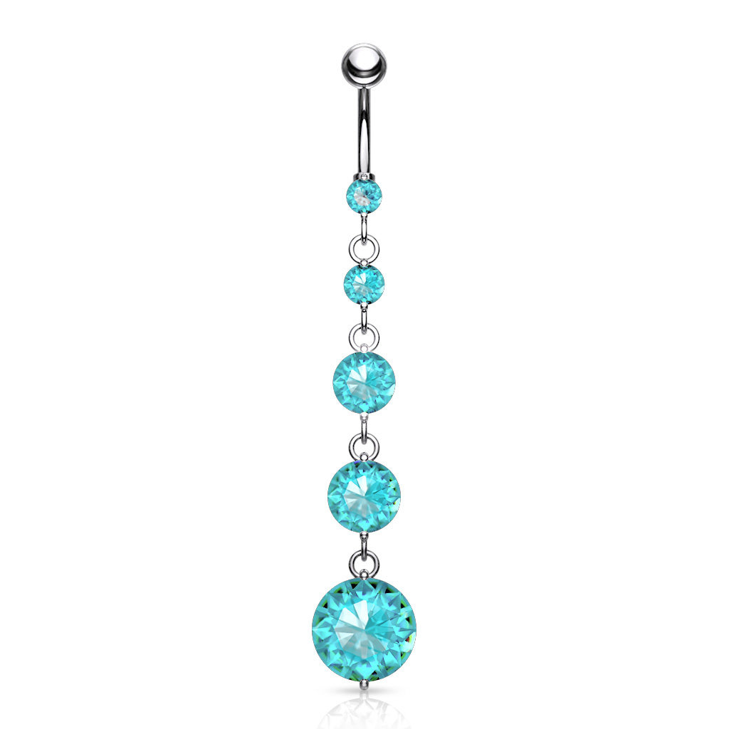 Langes Bauchnabelpiercing mit 5 Kristall-Zirkonia –  4 Farben