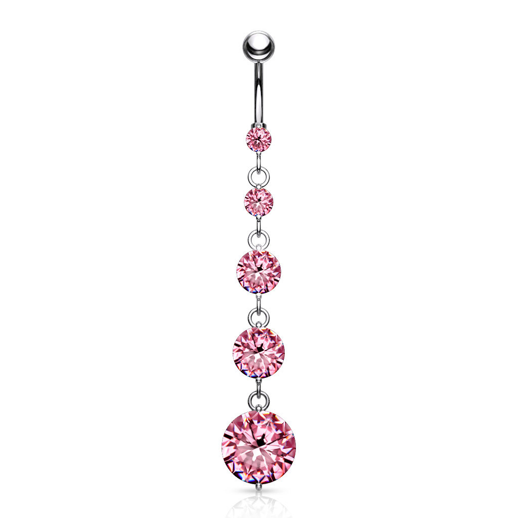 Langes Bauchnabelpiercing mit 5 Kristall-Zirkonia –  4 Farben