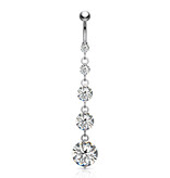 Langes Bauchnabelpiercing mit 5 Kristall-Zirkonia –  4 Farben