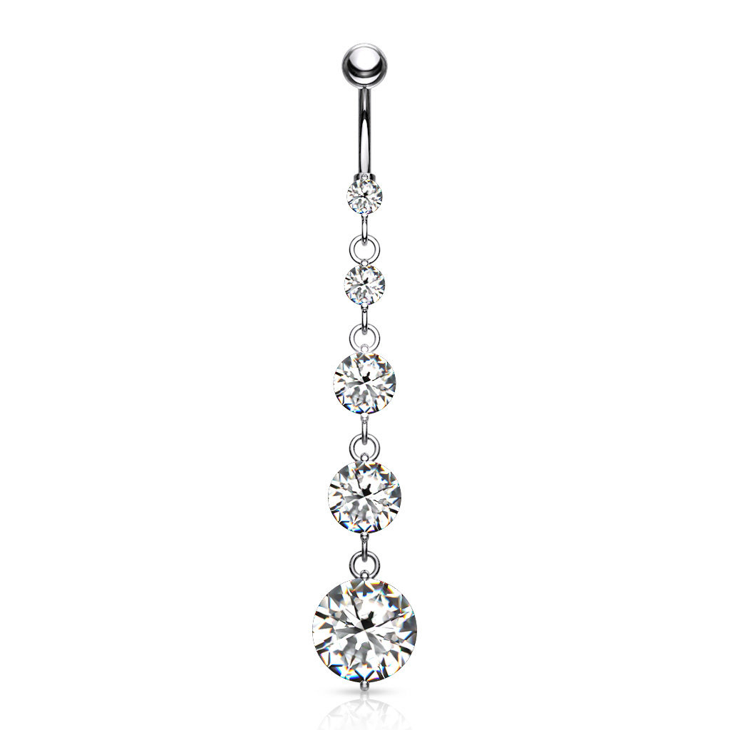 Langes Bauchnabelpiercing mit 5 Kristall-Zirkonia –  4 Farben