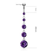 Langes Bauchnabelpiercing mit 5 Kristall-Zirkonia –  4 Farben