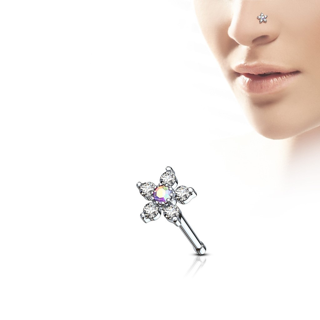 Nasenstecker Blume mit Zirkonia - 7 Farben