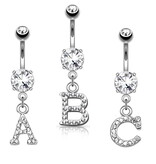 Bauchnabelpiercing Buchstabe A–Z mit Kristall