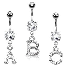 Bauchnabelpiercing Buchstabe A–Z mit Kristall-Zirkonia – Chirurgenstahl 316L