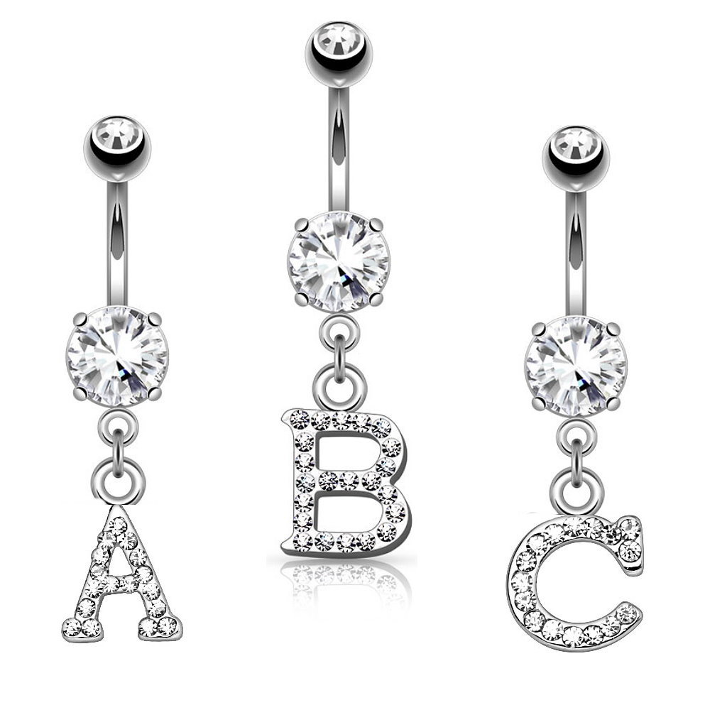 Bauchnabelpiercing Buchstabe A–Z mit Kristall