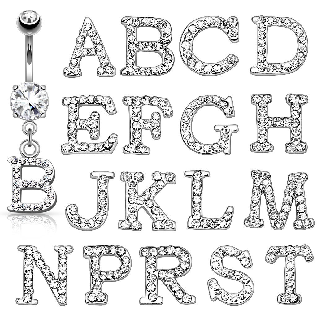 Bauchnabelpiercing Buchstabe A–Z mit Kristall