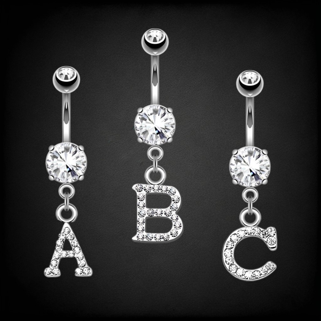 Bauchnabelpiercing Buchstabe A–Z mit Kristall