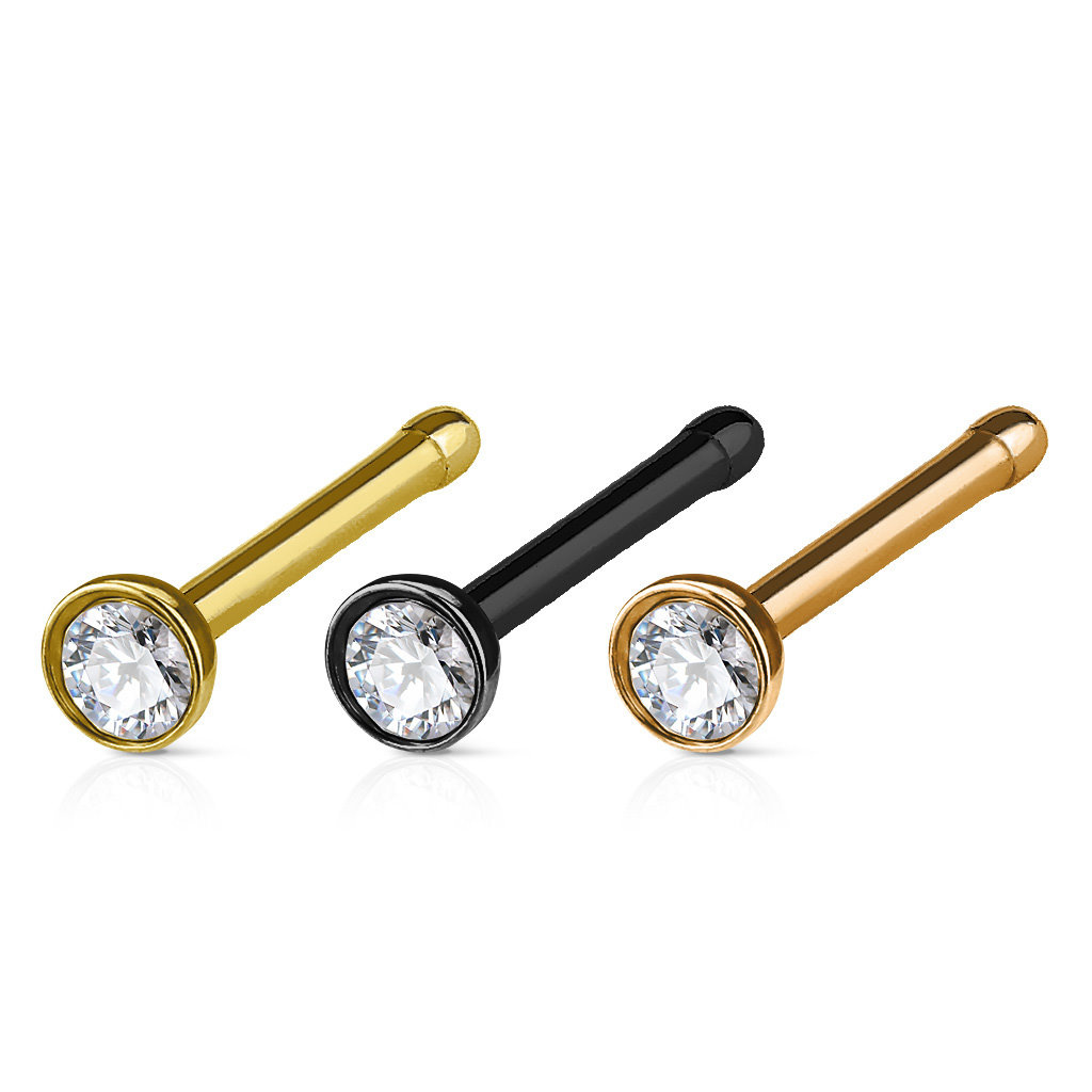 Nasenstecker mit Zirkonia – Rosé, Silber, Gold