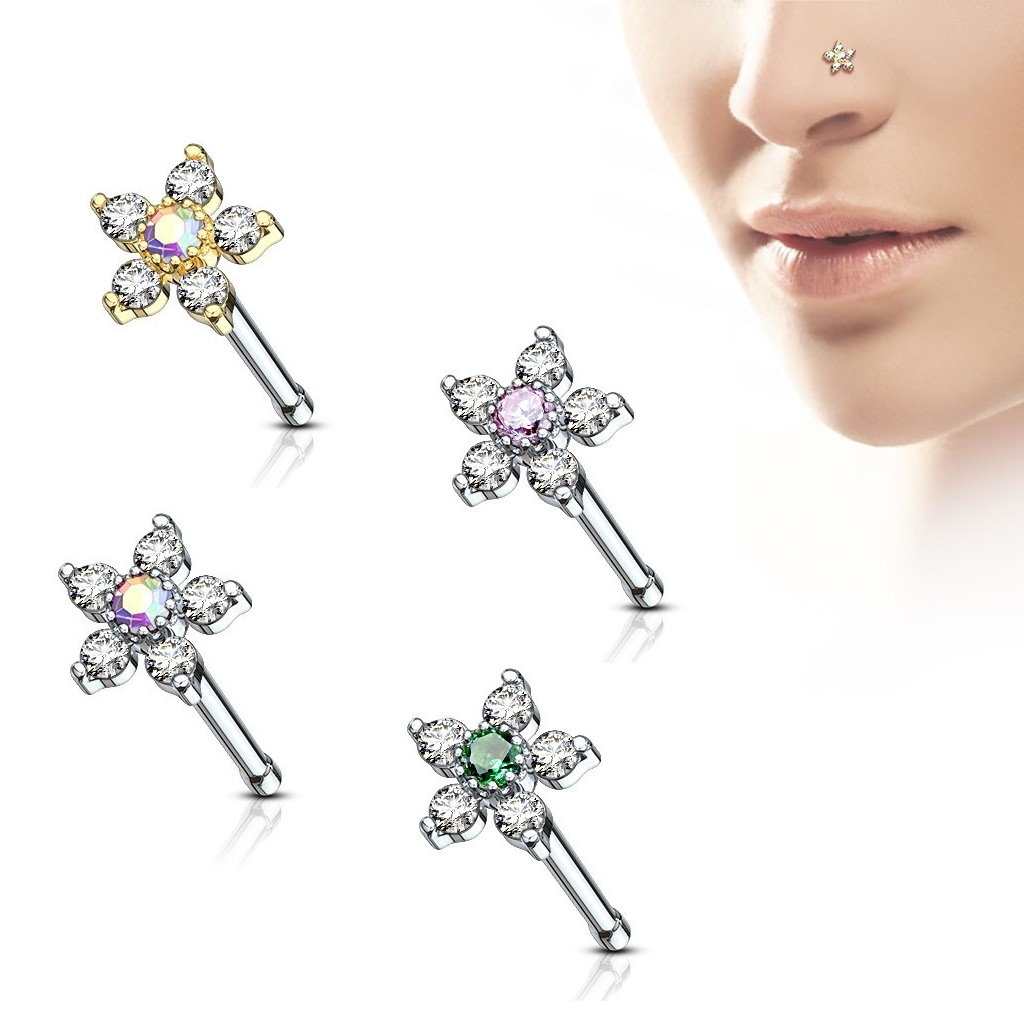 Nasenstecker Blume mit Zirkonia - 7 Farben
