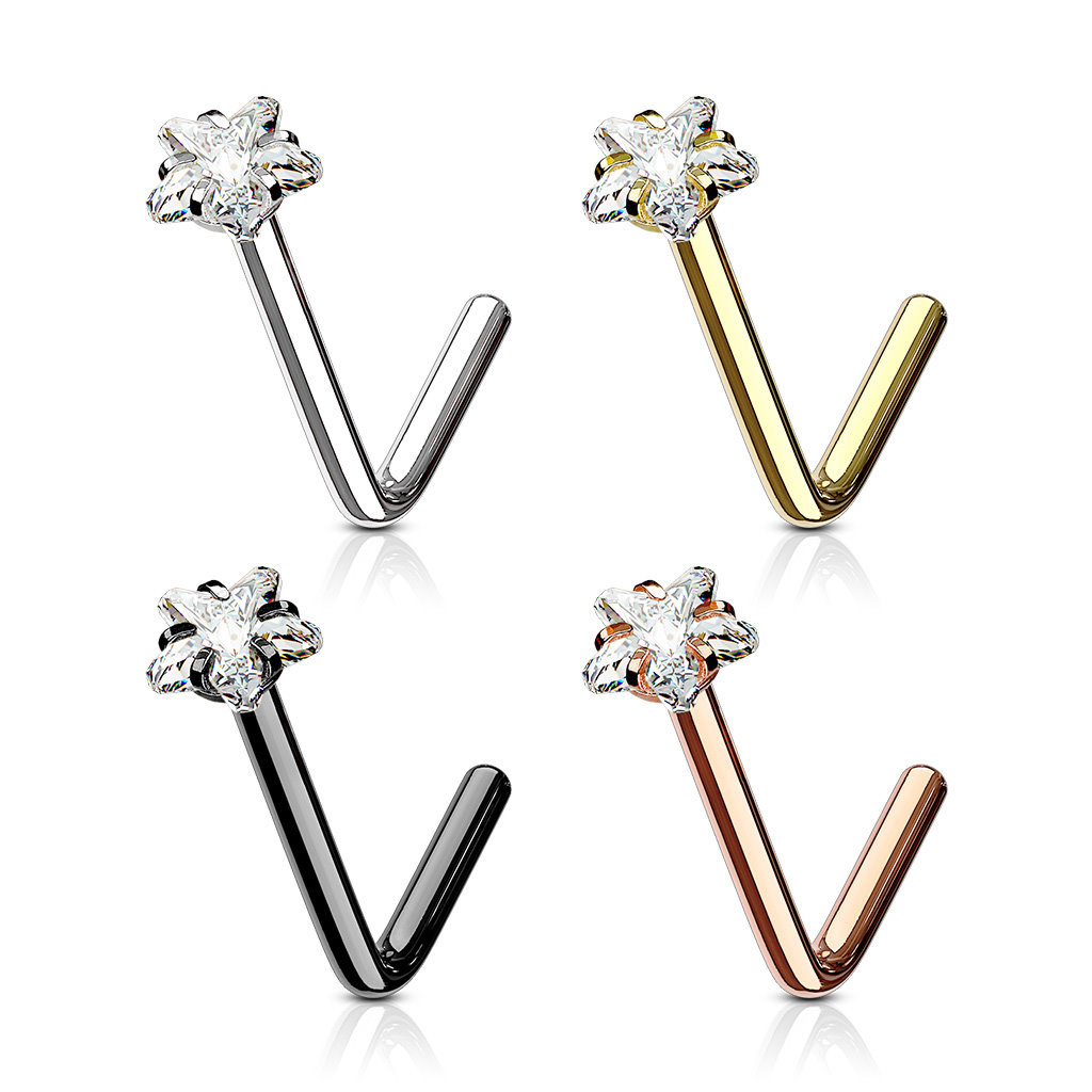 Nasenstecker L-Form mit Kristall Stein