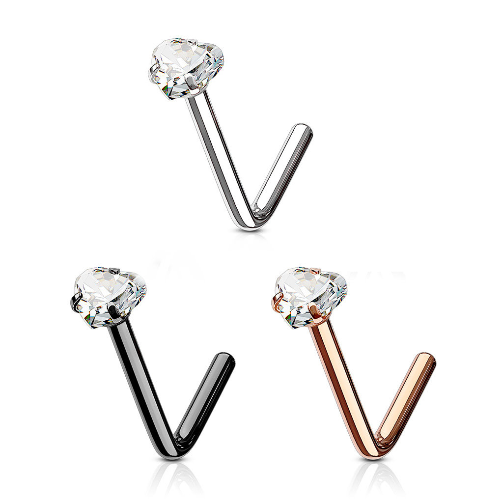 L-Form Nasenstecker Herz mit Kristall