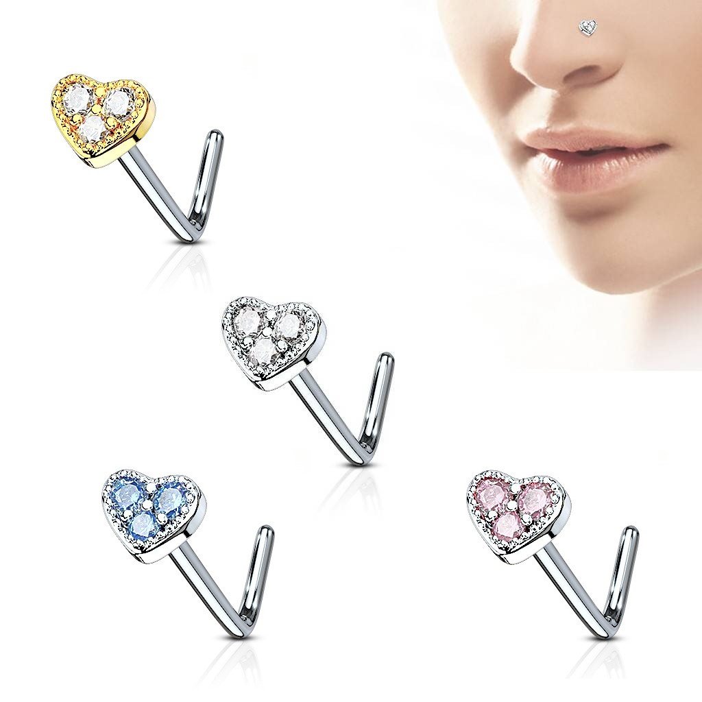 Nasenstecker Herz mit kristall Stein