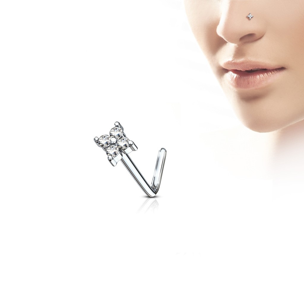 Nasenstecker L-Form mit Kristall Blume
