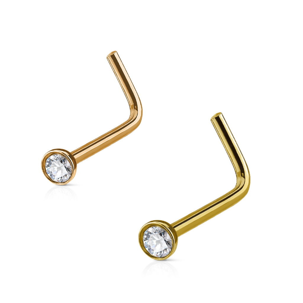 L-Form Nasenstecker Gold mit Kristall