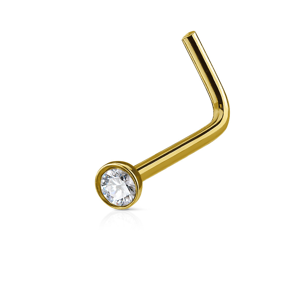 L-Form Nasenstecker Gold mit Kristall
