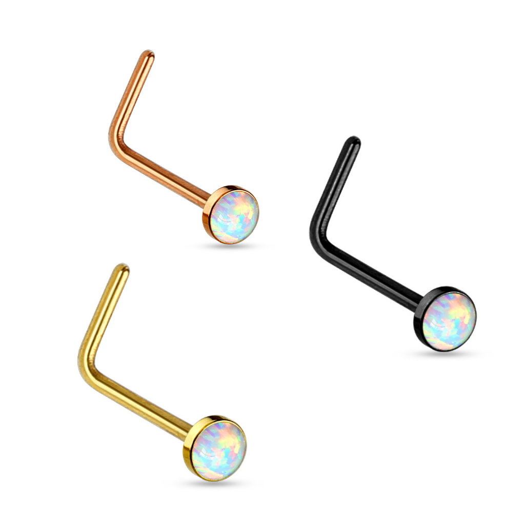 L-Form Nasenstecker mit Opal