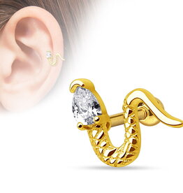 Goldenes Ohrpiercing Schlange mit Kristall – 14K vergoldeter Chirurgenstahl 316L | 1,2 x 6 mm