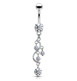 Bauchnabelpiercing mit Kristall-Zirkonia-Anhänger – Chirurgenstahl 316L | 1,6 x 10 mm | Silber