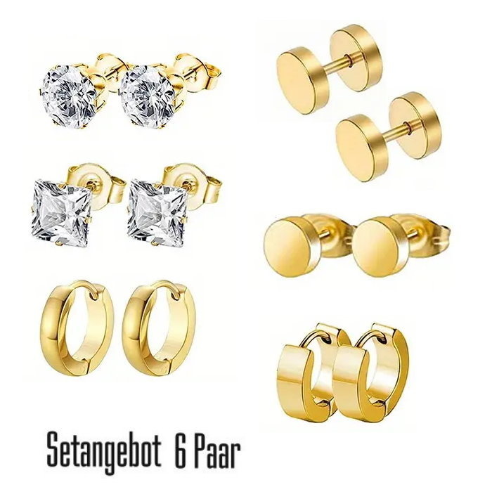 Ohrring Set Gold – 6 Paar Edelstahl