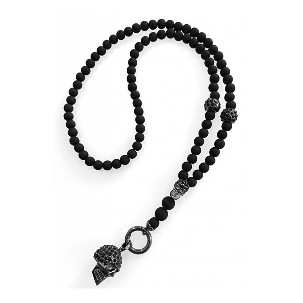 Schwarze Halskette mit Totenkopf Anhänger