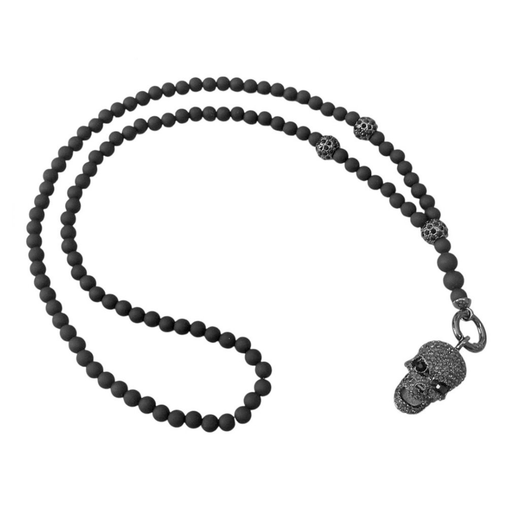 Schwarze Bikerkette für Damen mit Totenkopf-Anhänger