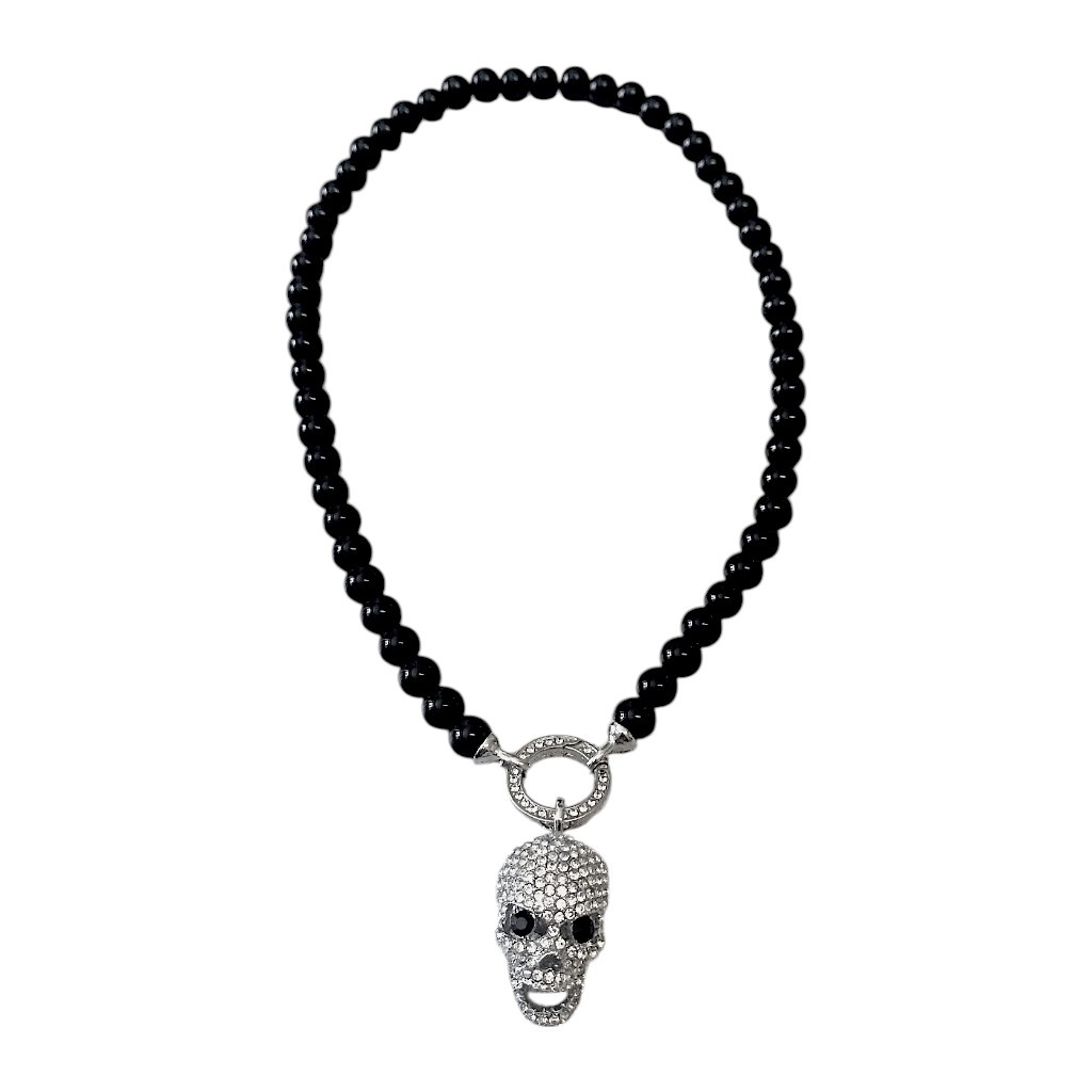 Schwarze Damen Bikerkette mit Totenkopfanhänger