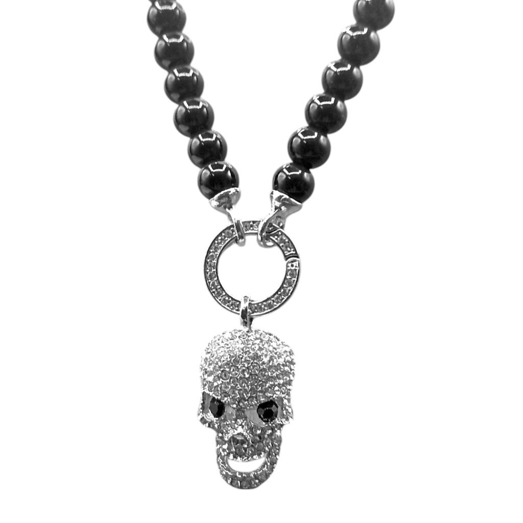 Schwarze Damen Bikerkette mit Totenkopfanhänger