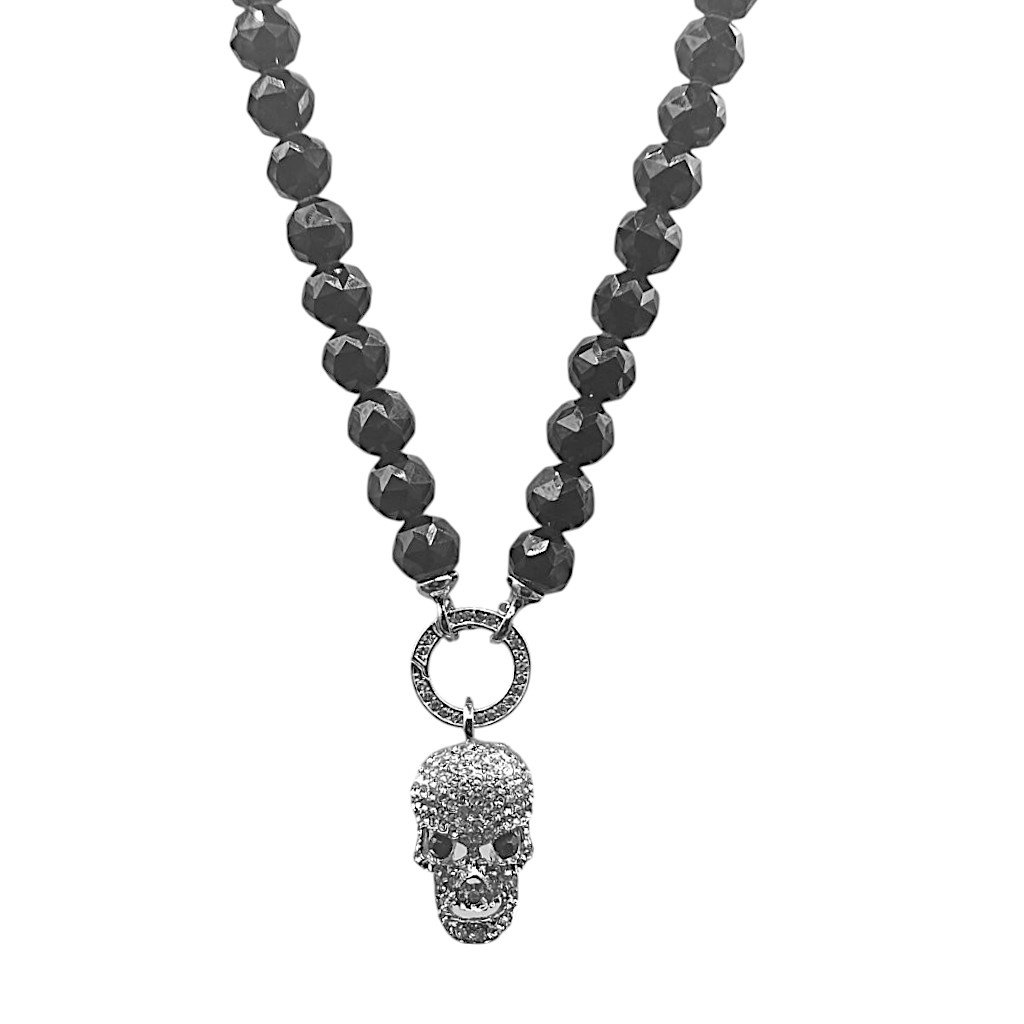 Schwarze Bikerkette mit Totenkopf