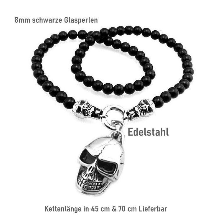 Bikerkette schwarz mit Totenkopfanhänger