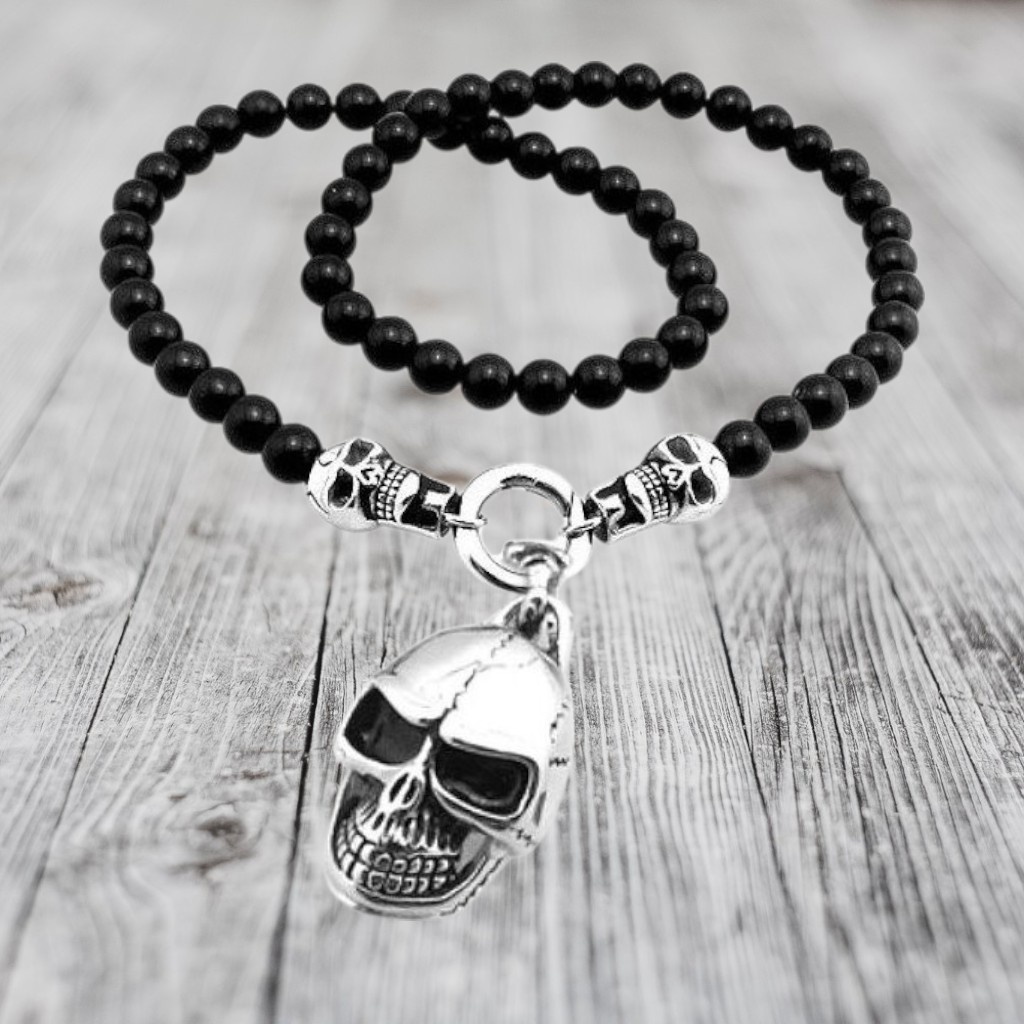 Bikerkette schwarz mit Totenkopfanhänger