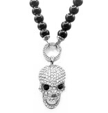 Schwarze Damen Bikerkette mit Totenkopfanhänger