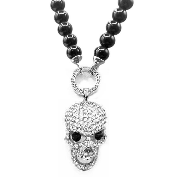 Schwarze Damen Bikerkette mit Totenkopfanhänger