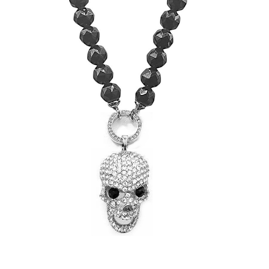 Schwarze Bikerkette mit Totenkopf