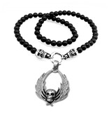 Schwarze Perlenkette mit Skull Anhänger