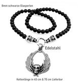 Schwarze Perlenkette mit Skull Anhänger